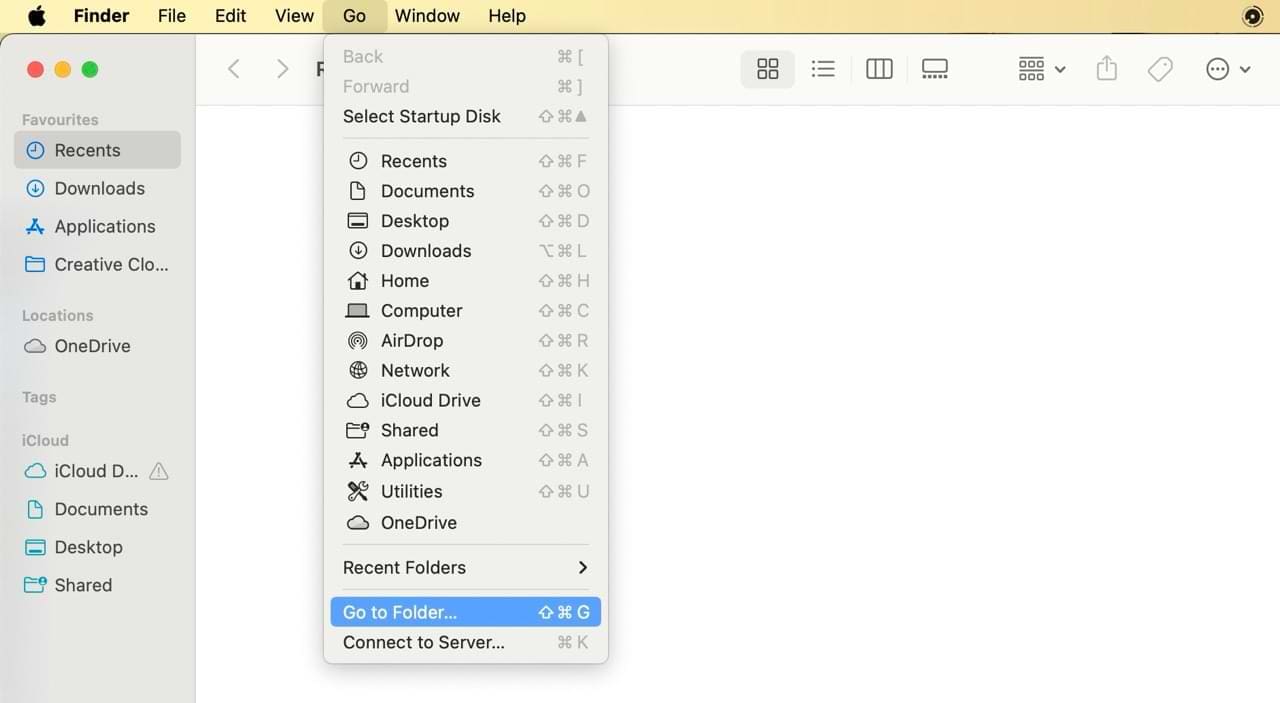 Go to Folder in Finder on macOS