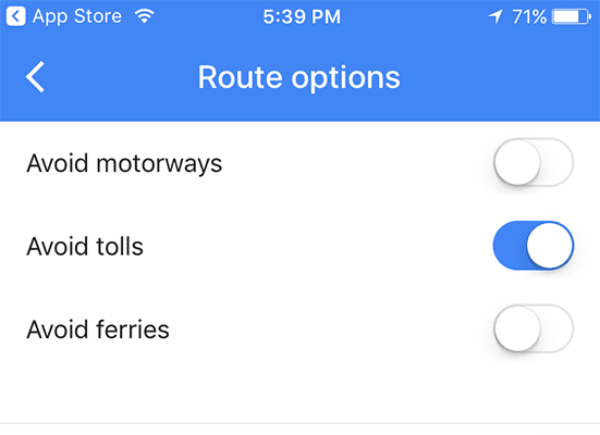 route options in google maps