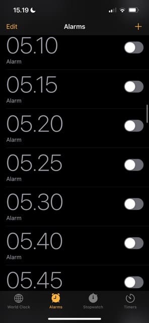 Alarms in the Clock App