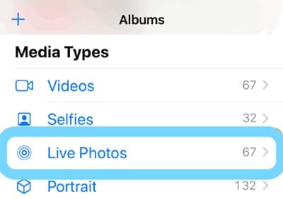 live photo album in photos app iPhone