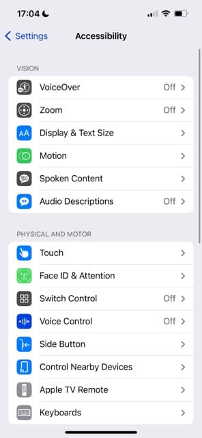 Accessibility > Motion on iPhone