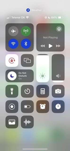 Control Center With Low Power Mode Turned Off on iPhone