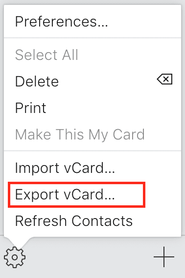 Export vCard Contacts