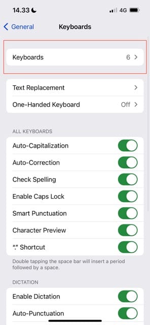 Keyboards Section on iOS