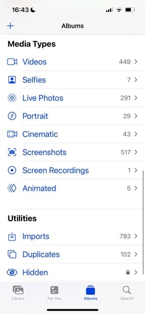Live Photos in Media Types Section on iPhone