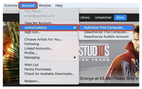 iTunes authorization screenshot