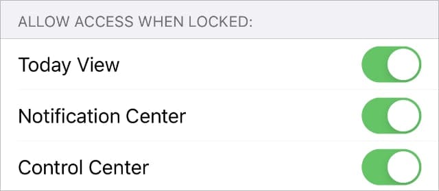 Lock screen Notification Center access settings