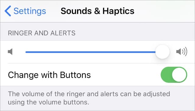 Sounds & Haptics Change with Buttons iPhone Settings