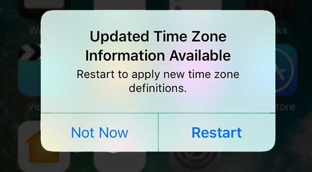 iPhone message updated time zone information available
