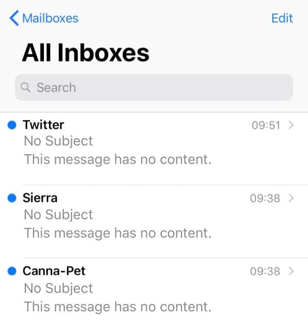 mail app this message has no content