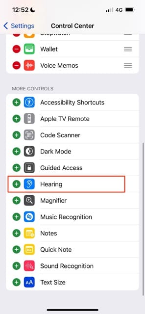 The Control Center's Hearing Settings