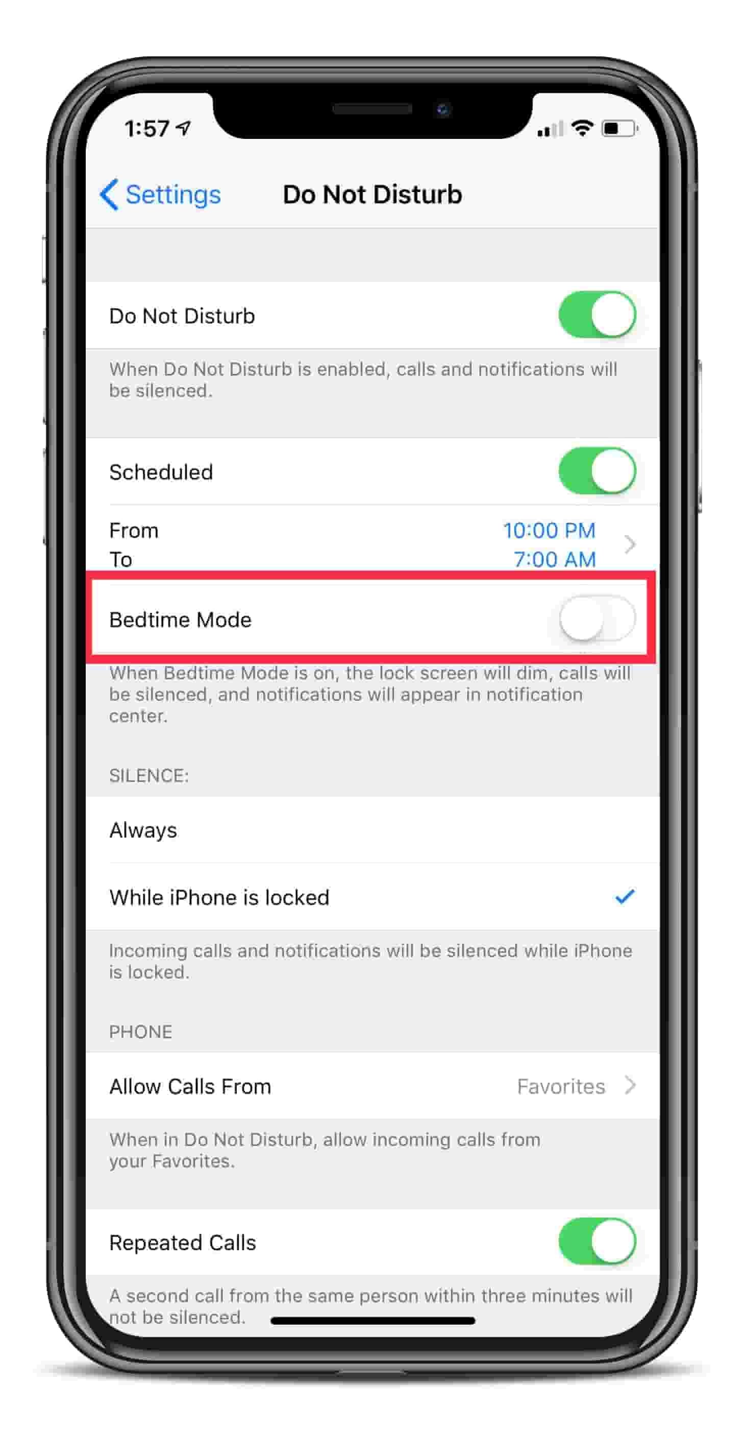 Do Not Disturb BedTime Mode iOS 12