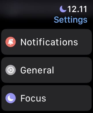 Select General in the Settings Tab on an Apple Watch