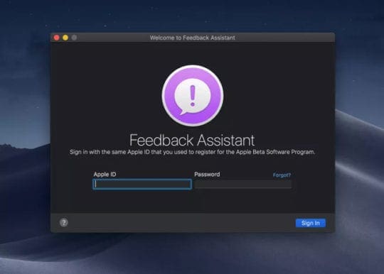 Mac macOS Mojave Помощник по обратной связи для бета-тестеров