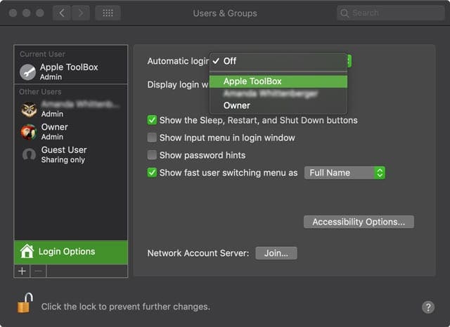 change mac password from admin account