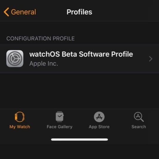Beta Profile Location on Apple Watch