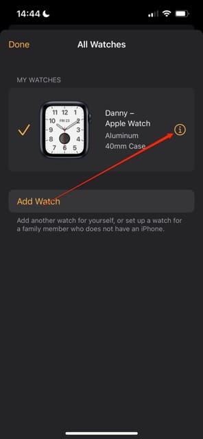 Select the Apple Watch information icon