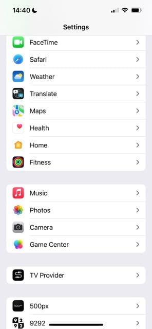 Select FaceTime in iOS Settings