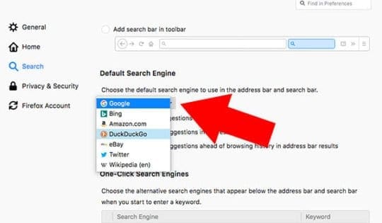 Изменить поисковую систему Firefox на macOS