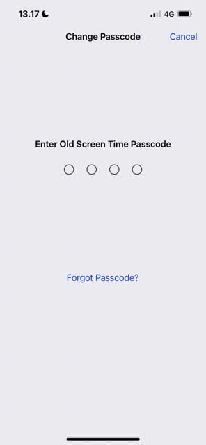 Choose forgot Screen Time passcode on iOS
