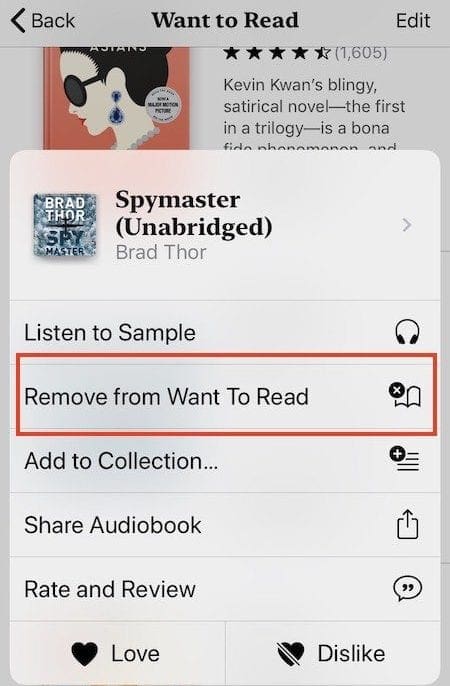 Remove Books from Wishlist in iOS Books app