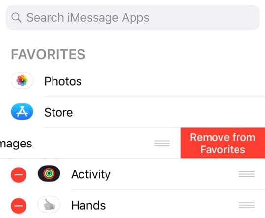 #images remove from Message App Favorites iOS