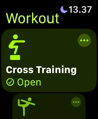 Select the circle with three dots in the Workout app