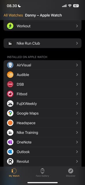 Select the Workout app on your Apple Watch