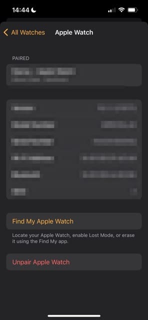 Option to Unpair an Apple Watch