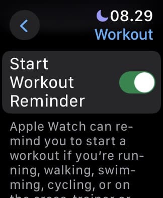 Toggle on workout reminder on Apple Watch