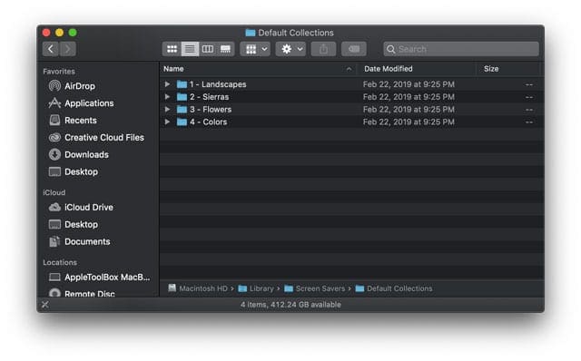 коллекции снимков экрана по умолчанию в macOS Mojave