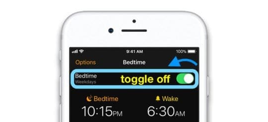turn off bedtime on clock app