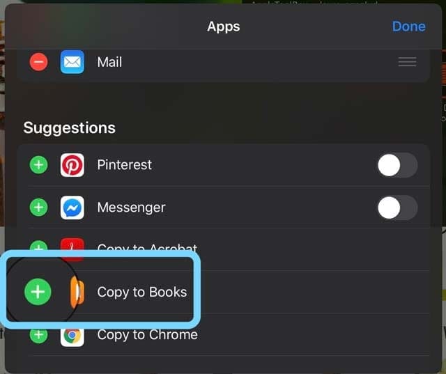 add copy to books option in share sheet