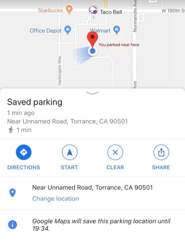 iPhone Google Maps App Saved Parking Options