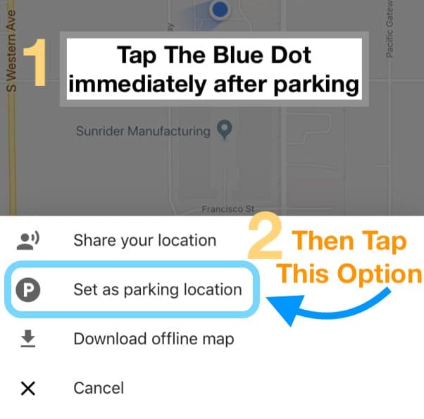 set Google Maps parking location manually on iPhone and iOS