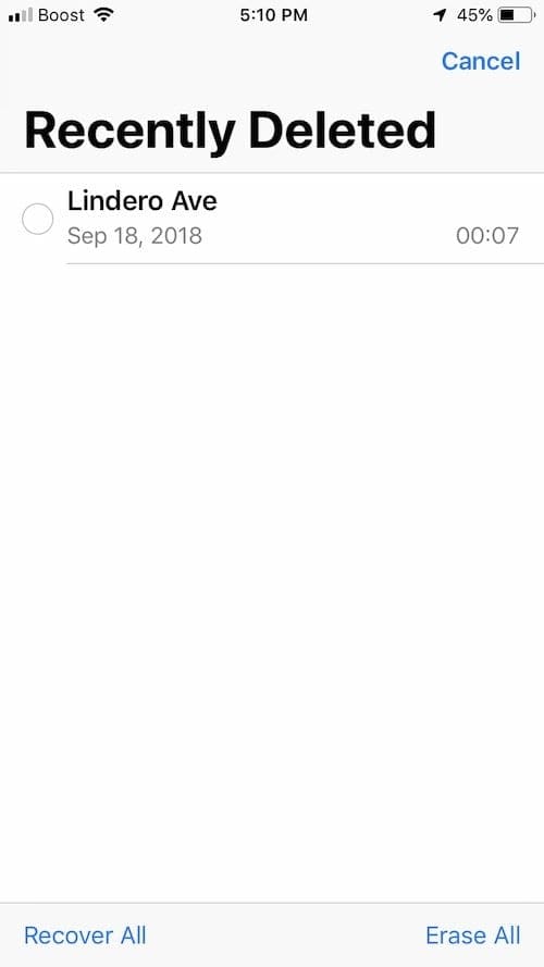 Find Recently Deleted Voice Memos in iOS 12