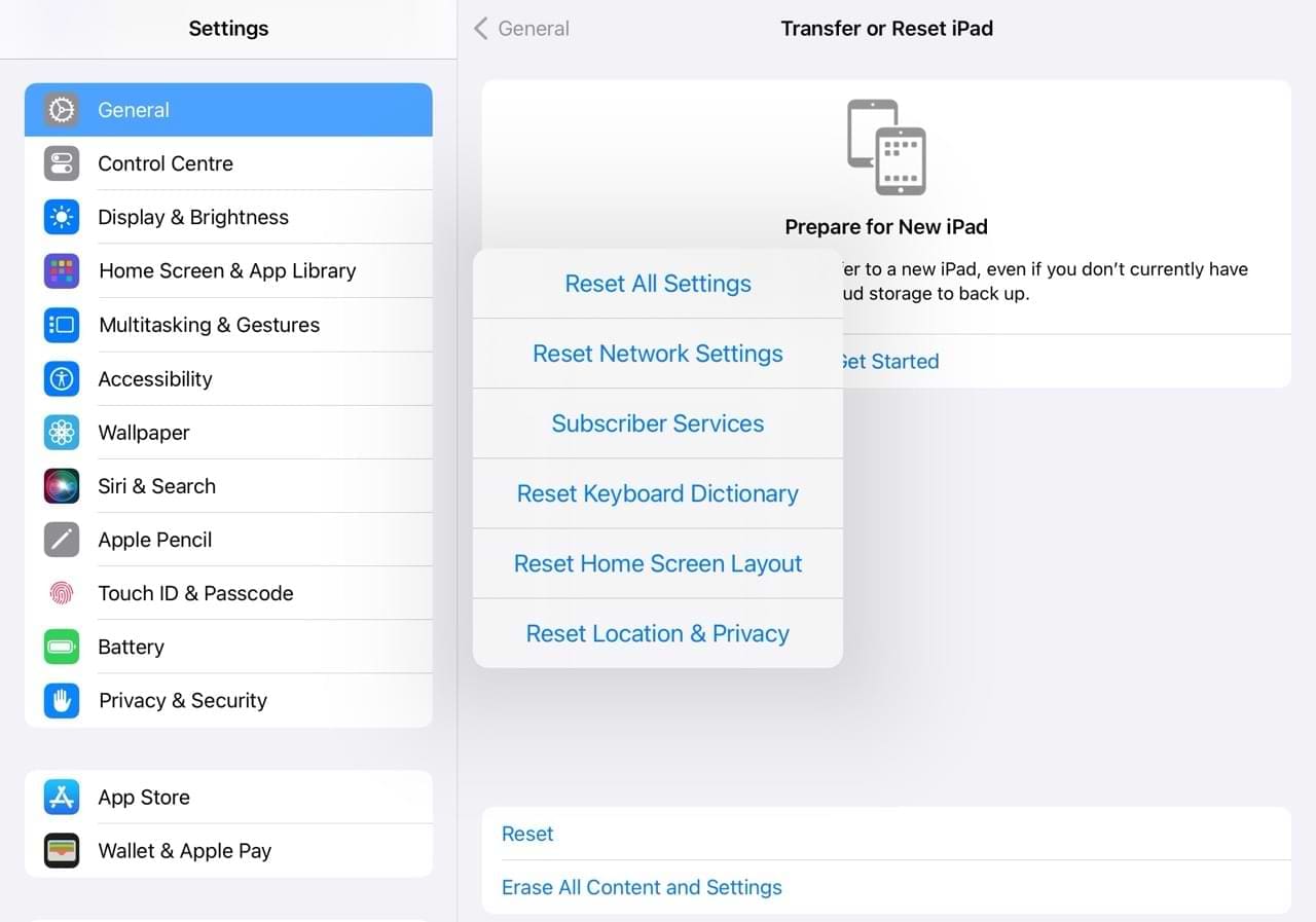 Reset iPad Settings in iPadOS 17