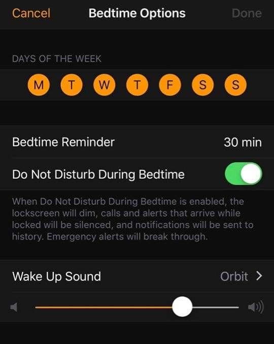 clock app bedtime options