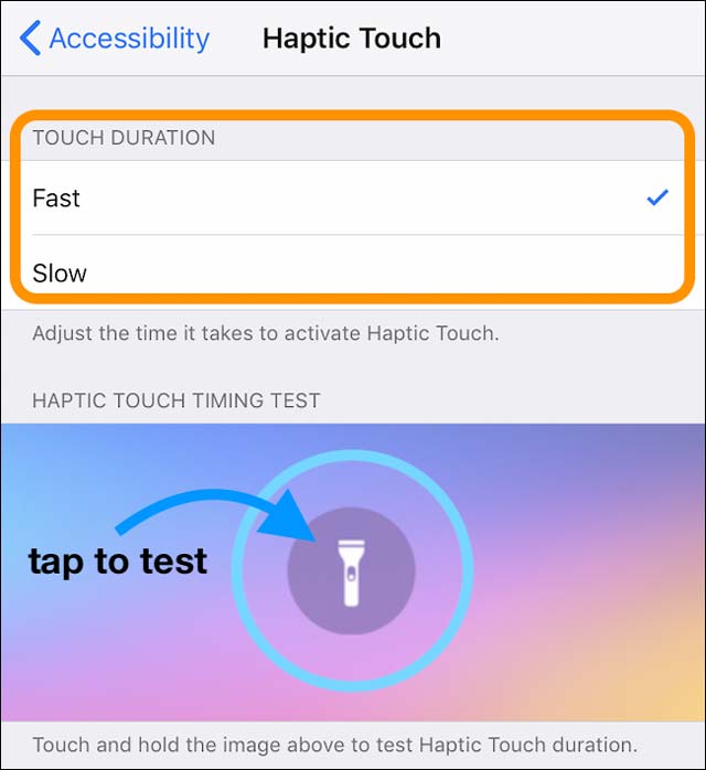 settings for haptic touch