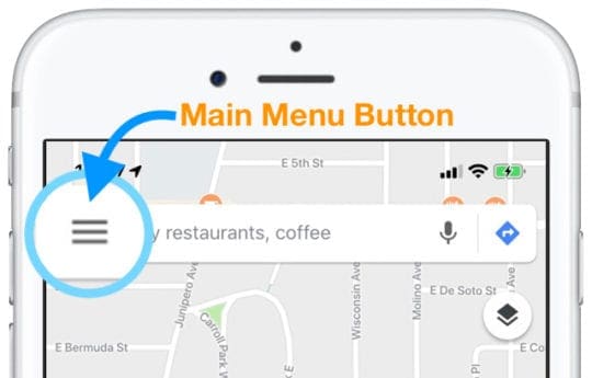 iOS Google Map Main Menu Button Three Horizontal Bars