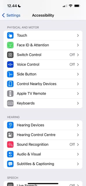 Select Accessibility Settings iOS
