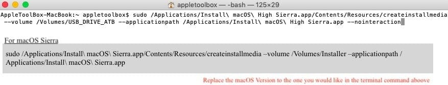 high sierra usb installer terminal