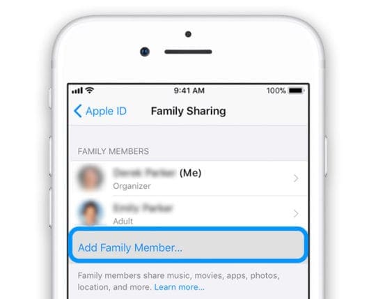Family Sharing Add Family Member with Family Organizer