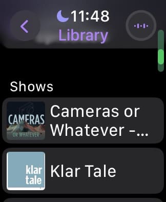 The Shows Section on the Apple Watch Podcasts App
