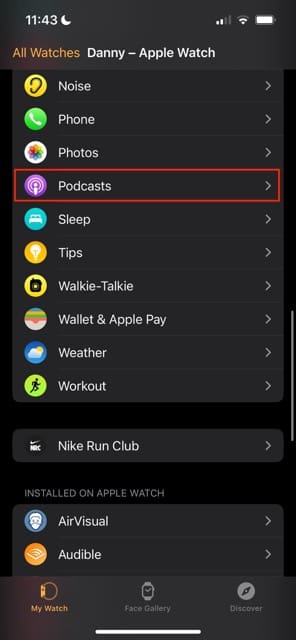 Watch App Select Podcasts on iPhone