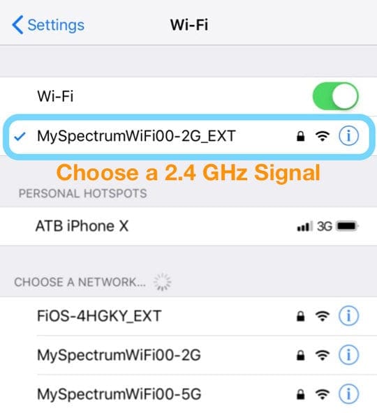 select a 2.4 GHz WiFi Network