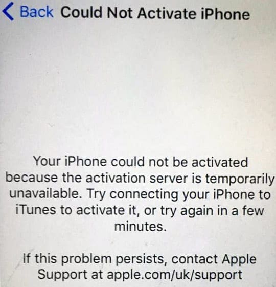 can't activate iPhone, activation server unavailable