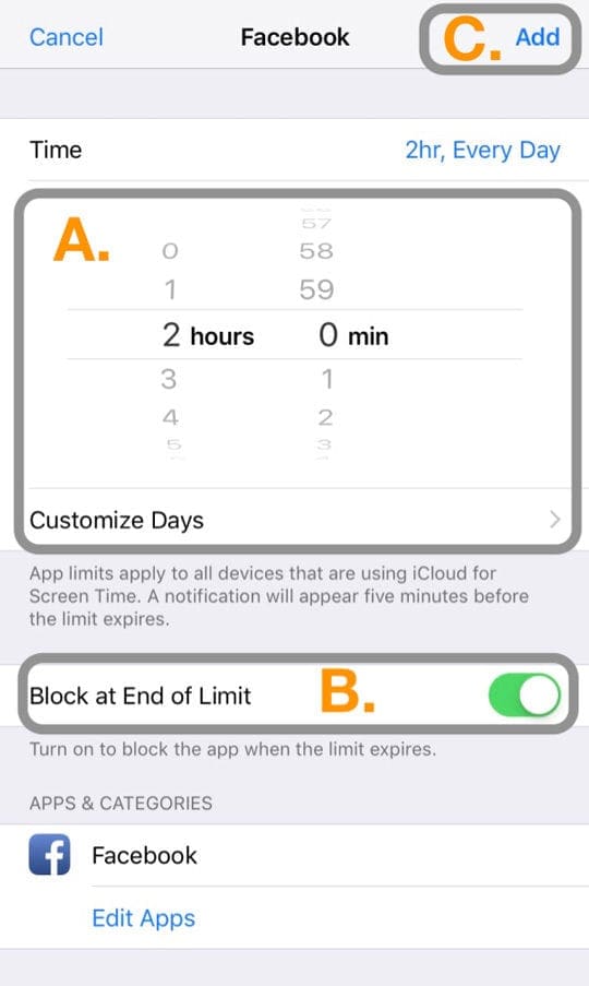save time limit for an individual app in iOS Screen Time