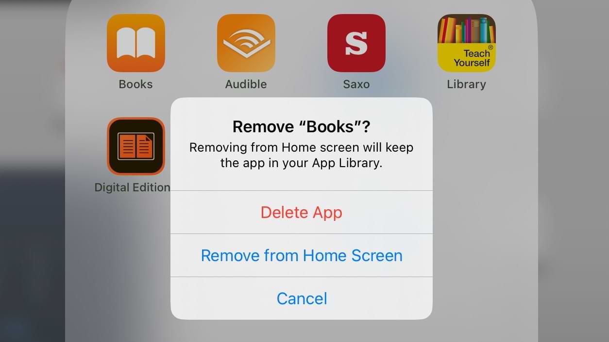 The Delete App Window in Apple Books