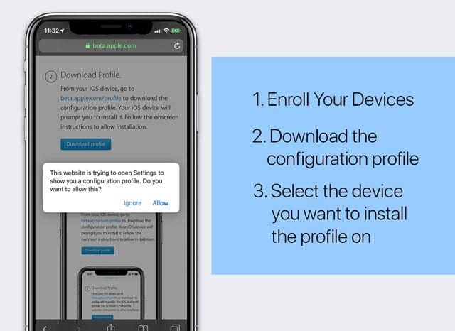 download iOS beta configuration file to new iPhone or iPad